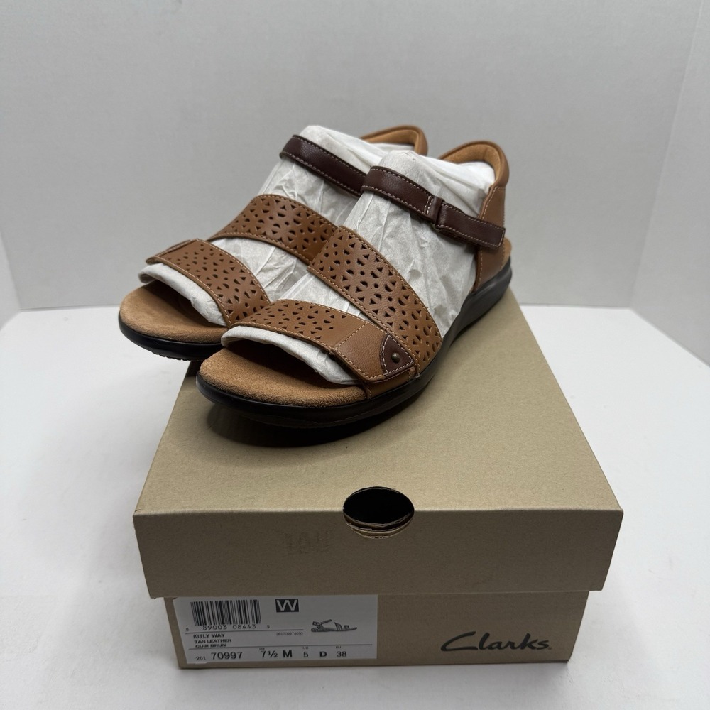 Clarks Kitly Way Tan Leather Sandals Womens 7.5 M Comfort 26170997 New